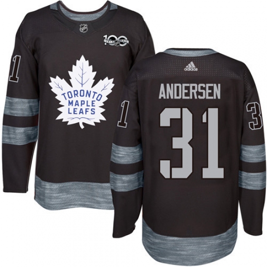 Men's Adidas Toronto Maple Leafs 31 Frederik Andersen Authentic Black 1917-2017 100th Anniversary NHL Jersey