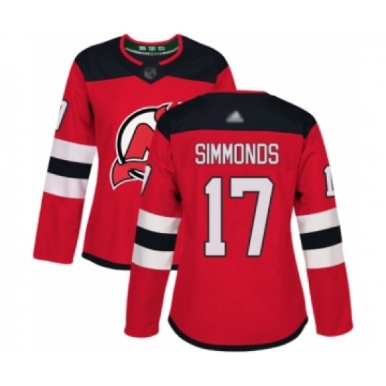 Women's New Jersey Devils 17 Wayne Simmonds Authentic Red Home Hockey Jersey