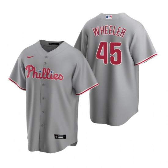 Men's Nike Philadelphia Phillies 45 Zack Wheeler Gray Road Stitched Baseball Jersey