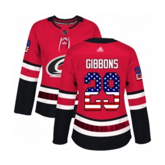 Women's Carolina Hurricanes 29 Brian Gibbons Authentic Red USA Flag Fashion Hockey Jersey