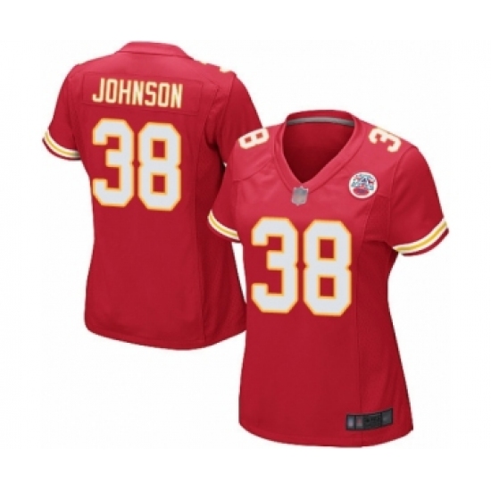 Women's Kansas City Chiefs 38 Dontae Johnson Game Red Team Color Football Jersey