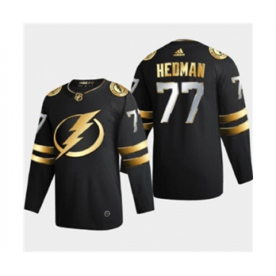 Men's Tampa Bay Lightning 77 Victor Hedman Black Golden Edition Limited Stitched Hockey Jersey