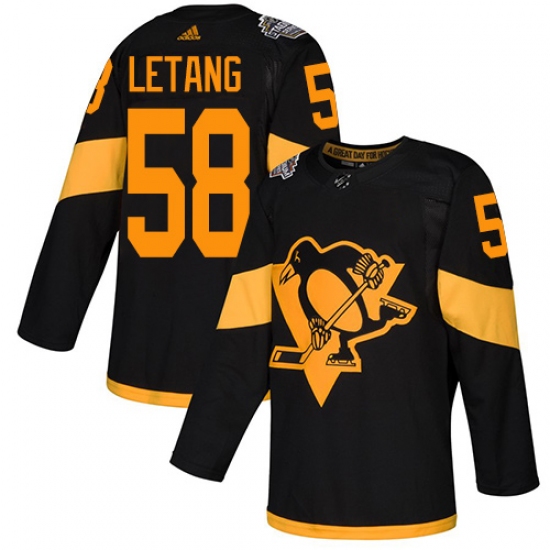 Men's Adidas Pittsburgh Penguins 58 Kris Letang Black Authentic 2019 Stadium Series Stitched NHL Jersey