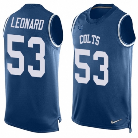 Men's Nike Indianapolis Colts 53 Darius Leonard Limited Royal Blue Player Name & Number Tank Top NFL Jersey