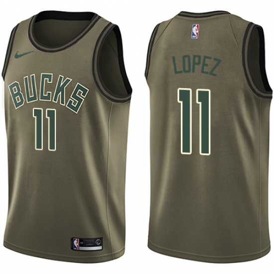 Youth Nike Milwaukee Bucks 11 Brook Lopez Swingman Green Salute to Service NBA Jersey