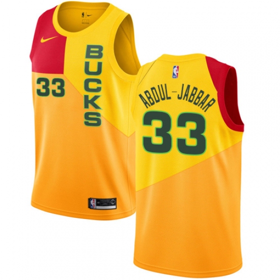 Men's Nike Milwaukee Bucks 33 Kareem Abdul-Jabbar Swingman Yellow NBA Jersey - City Edition