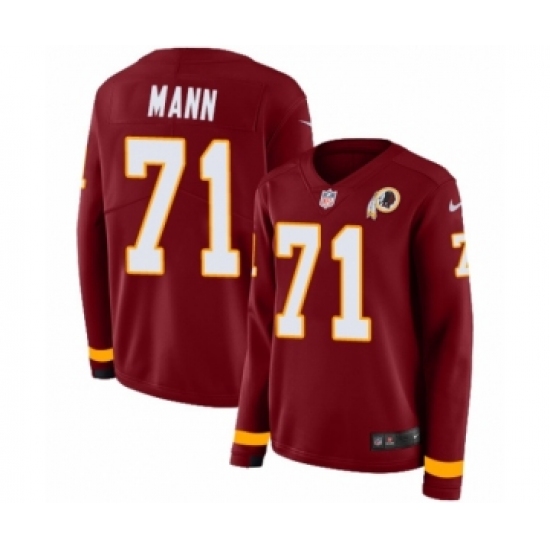 Women's Nike Washington Redskins 71 Charles Mann Limited Burgundy Therma Long Sleeve NFL Jersey