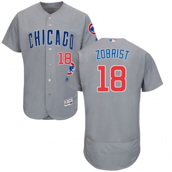 Men's Majestic Chicago Cubs 18 Ben Zobrist Grey Road Flex Base Authentic Collection MLB Jersey