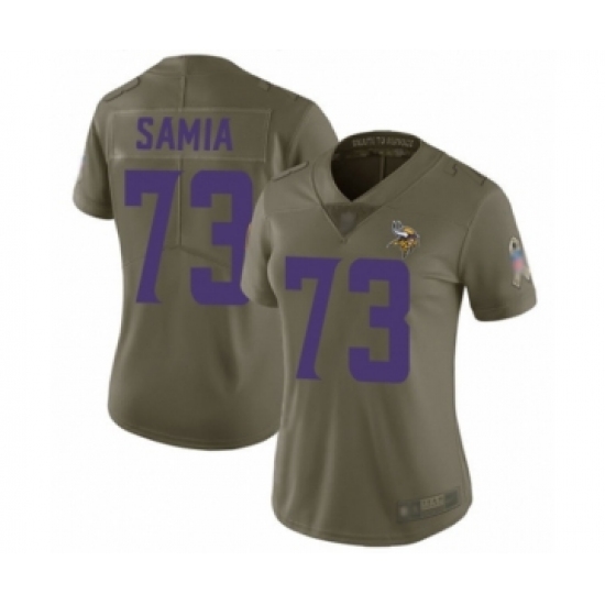 Women's Minnesota Vikings 73 Dru Samia Limited Olive 2017 Salute to Service Football Jersey