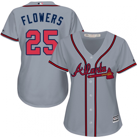 Women's Majestic Atlanta Braves 25 Tyler Flowers Authentic Grey Road Cool Base MLB Jersey