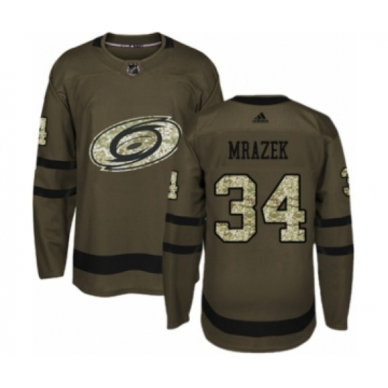 Youth Adidas Carolina Hurricanes 34 Petr Mrazek Premier Green Salute to Service NHL Jersey