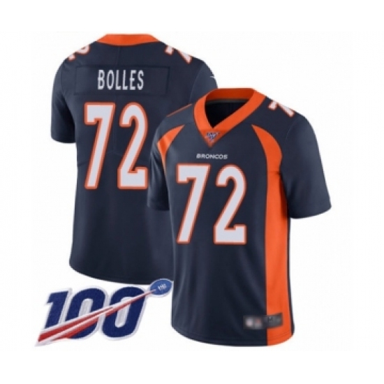 Men's Denver Broncos 72 Garett Bolles Navy Blue Alternate Vapor Untouchable Limited Player 100th Season Football Jersey