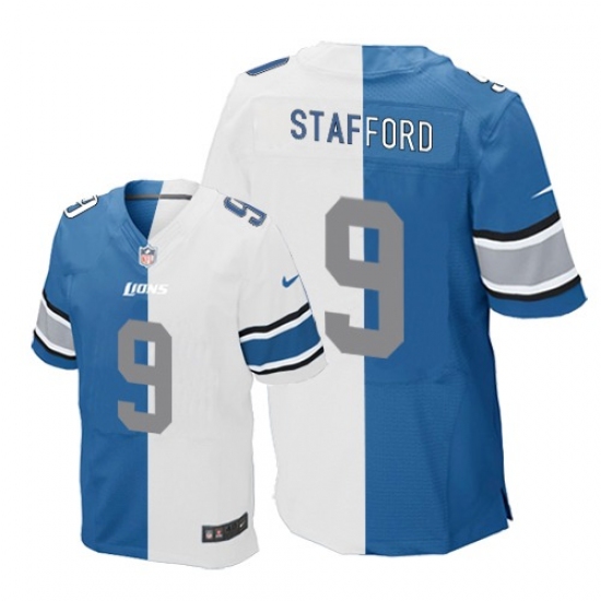 Men's Nike Detroit Lions 9 Matthew Stafford Elite Blue/White Split Fashion NFL Jersey