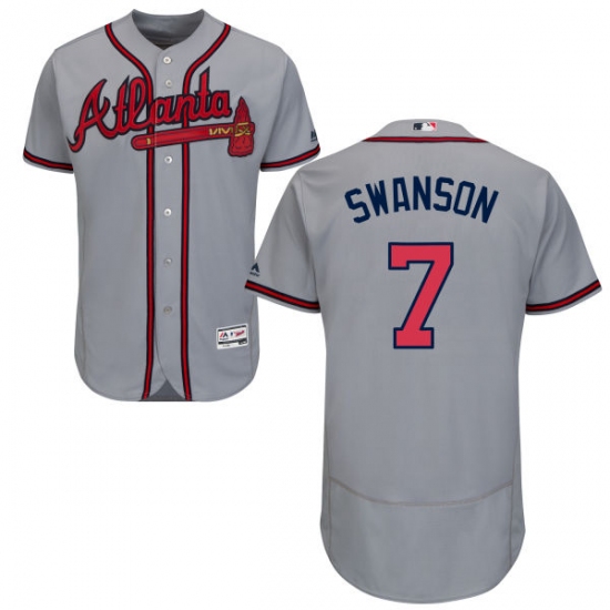 Men's Majestic Atlanta Braves 7 Dansby Swanson Grey Flexbase Authentic Collection MLB Jersey