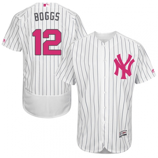 Men's Majestic New York Yankees 12 Wade Boggs Authentic White 2016 Mother's Day Fashion Flex Base MLB Jersey