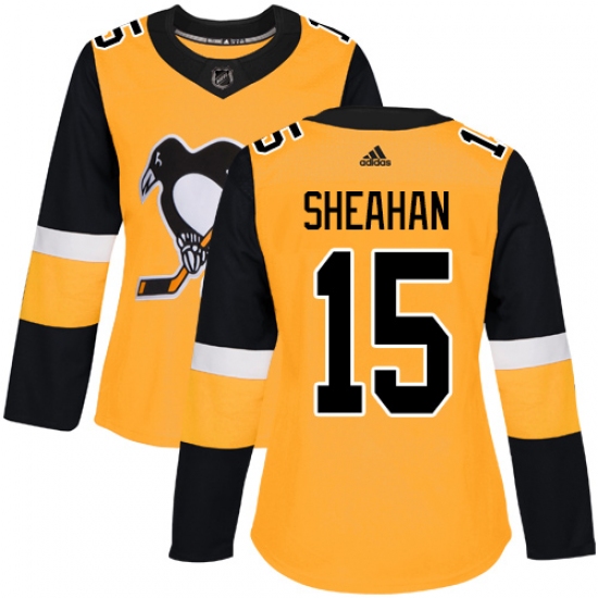 Women's Adidas Pittsburgh Penguins 15 Riley Sheahan Authentic Gold Alternate NHL Jersey