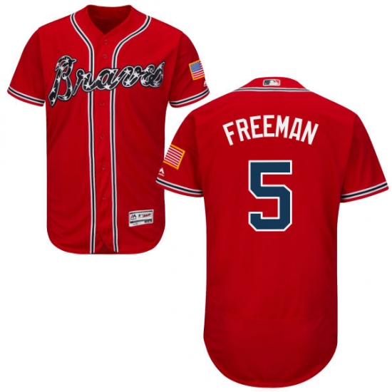 Men's Majestic Atlanta Braves 5 Freddie Freeman Red Alternate Flex Base Authentic Collection MLB Jersey