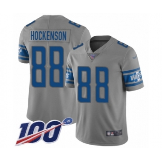 Youth Detroit Lions 88 T.J. Hockenson Limited Gray Inverted Legend 100th Season Football Jersey