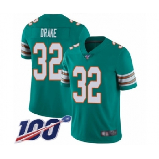 Men's Miami Dolphins 32 Kenyan Drake Aqua Green Alternate Vapor Untouchable Limited Player 100th Season Football Jersey