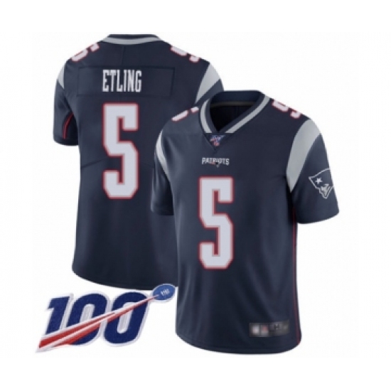 Men's New England Patriots 5 Danny Etling Navy Blue Team Color Vapor Untouchable Limited Player 100th Season Football Jersey