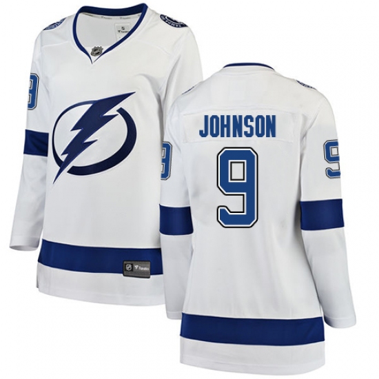 Women's Tampa Bay Lightning 9 Tyler Johnson Fanatics Branded White Away Breakaway NHL Jersey