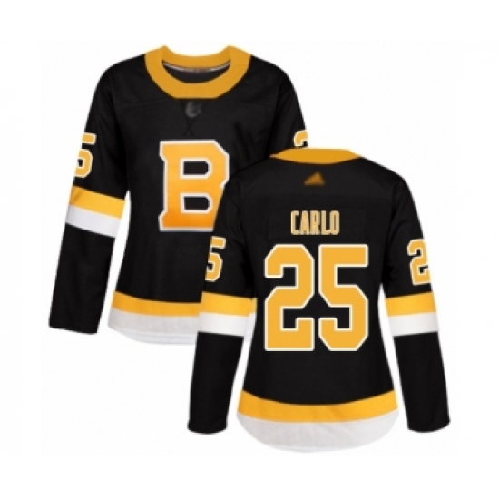 Women's Boston Bruins 25 Brandon Carlo Authentic Black Alternate Hockey Jersey