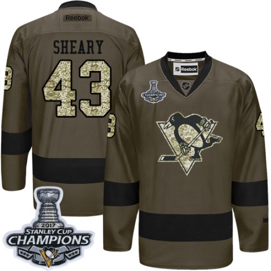 Men's Reebok Pittsburgh Penguins 43 Conor Sheary Authentic Green Salute to Service 2017 Stanley Cup Champions NHL Jersey