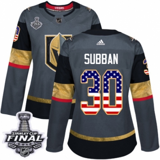 Women's Adidas Vegas Golden Knights 30 Malcolm Subban Authentic Gray USA Flag Fashion 2018 Stanley Cup Final NHL Jersey