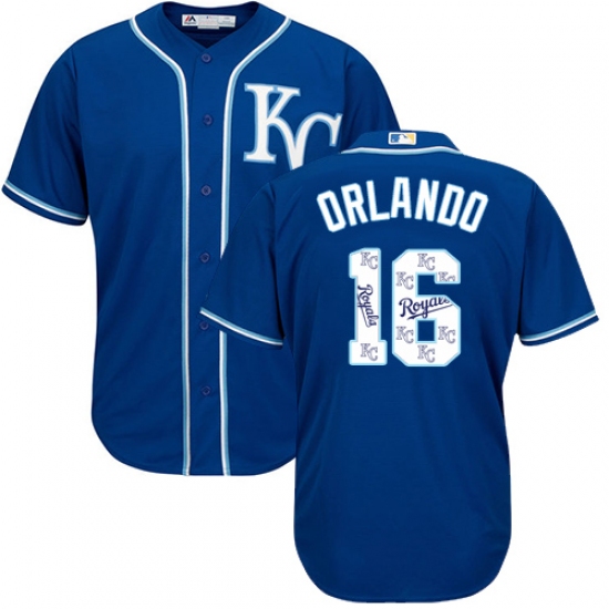 Men's Majestic Kansas City Royals 16 Paulo Orlando Authentic Blue Team Logo Fashion Cool Base MLB Jersey