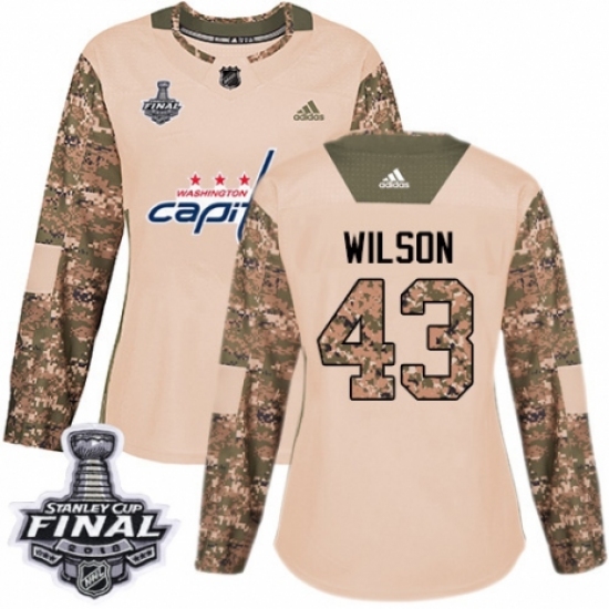 Women's Adidas Washington Capitals 43 Tom Wilson Authentic Camo Veterans Day Practice 2018 Stanley Cup Final NHL Jersey