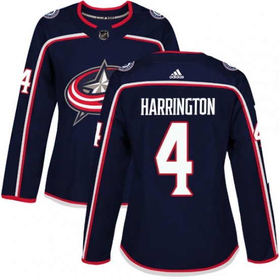 Women's Adidas Columbus Blue Jackets 4 Scott Harrington Authentic Navy Blue Home NHL Jersey