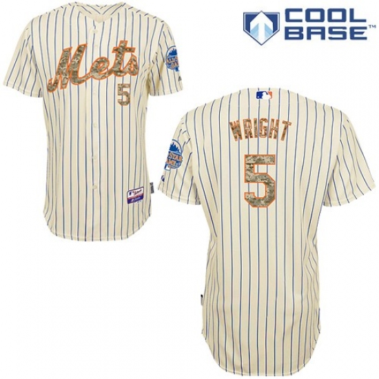 Men's Majestic New York Mets 5 David Wright Authentic Cream USMC Cool Base MLB Jersey