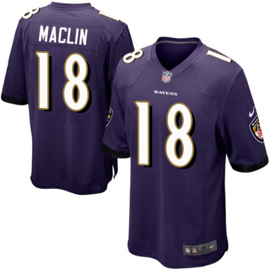 Men's Nike Baltimore Ravens 18 Jeremy Maclin Game Purple Team Color NFL Jersey