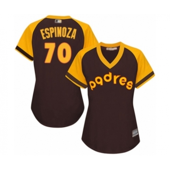 Women's San Diego Padres 70 Anderson Espinoza Authentic Brown Alternate Cooperstown Cool Base Baseball Player Jersey