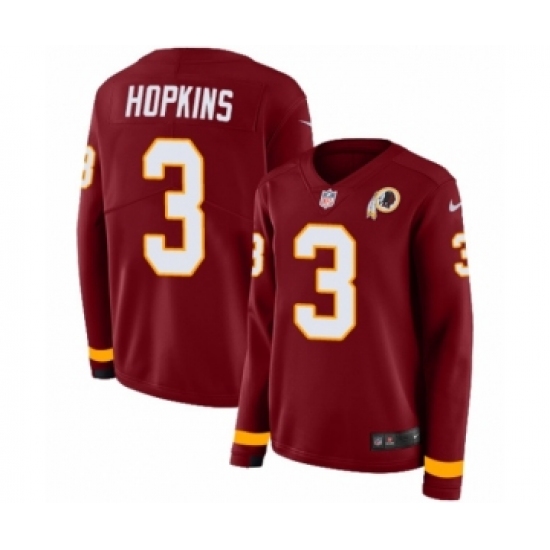 Women's Nike Washington Redskins 3 Dustin Hopkins Limited Burgundy Therma Long Sleeve NFL Jersey