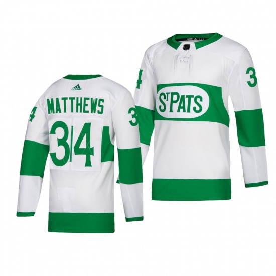 Men's Adidas Toronto Maple Leafs 34 Auston Matthews adidas White 2019 St. Patrick s Day Authentic Player Stitched NHL Jersey