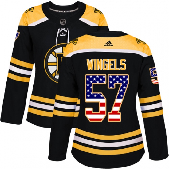 Women's Adidas Boston Bruins 57 Tommy Wingels Authentic Black USA Flag Fashion NHL Jersey