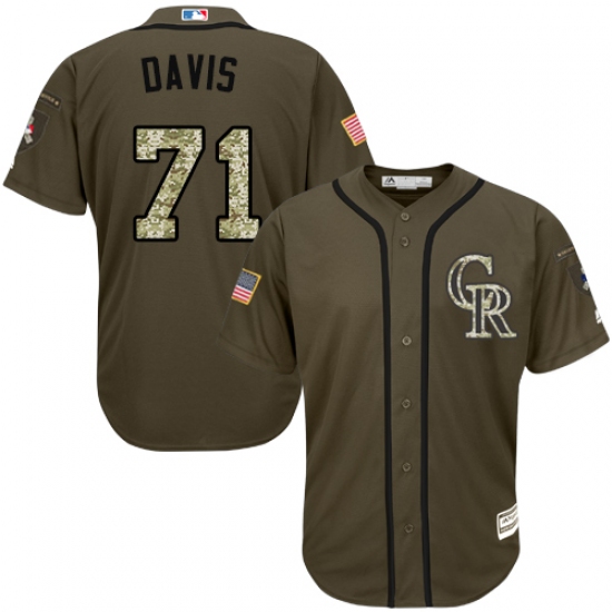 Men's Majestic Colorado Rockies 71 Wade Davis Replica Green Salute to Service MLB Jersey