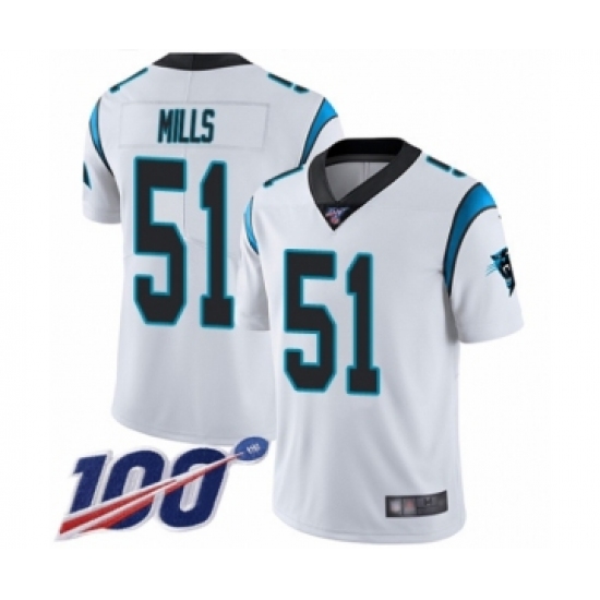 Men's Carolina Panthers 51 Sam Mills White Vapor Untouchable Limited Player 100th Season Football Jersey