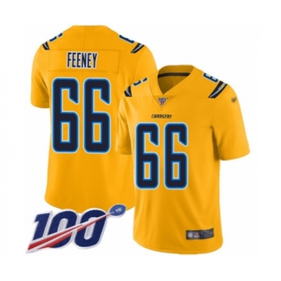 Youth Los Angeles Chargers 66 Dan Feeney Limited Gold Inverted Legend 100th Season Football Jersey