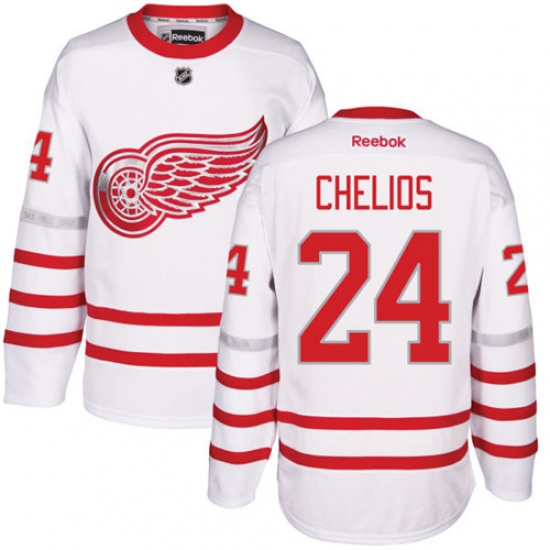 Men's Reebok Detroit Red Wings 24 Chris Chelios Authentic White 2017 Centennial Classic NHL Jersey