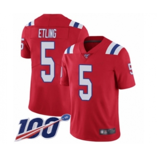 Men's New England Patriots 5 Danny Etling Red Alternate Vapor Untouchable Limited Player 100th Season Football Jersey