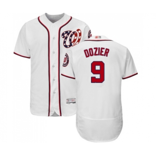 Men's Washington Nationals 9 Brian Dozier White Home Flex Base Authentic Collection Baseball Jersey