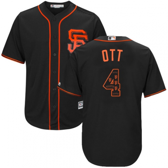 Men's Majestic San Francisco Giants 4 Mel Ott Authentic Black Team Logo Fashion Cool Base MLB Jersey