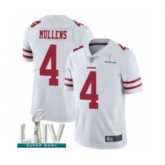 Men's San Francisco 49ers 4 Nick Mullens White Vapor Untouchable Limited Player Super Bowl LIV Bound Football Jersey