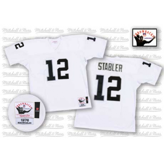 Mitchell and Ness Oakland Raiders 12 Kenny Stabler White Authentic NFL Throwback Jersey