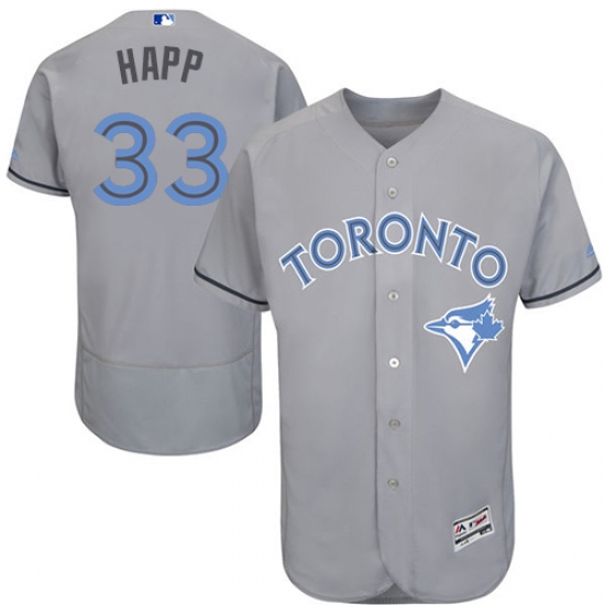 Men's Majestic Toronto Blue Jays 33 J.A. Happ Authentic Gray 2016 Father's Day Fashion Flex Base MLB Jersey
