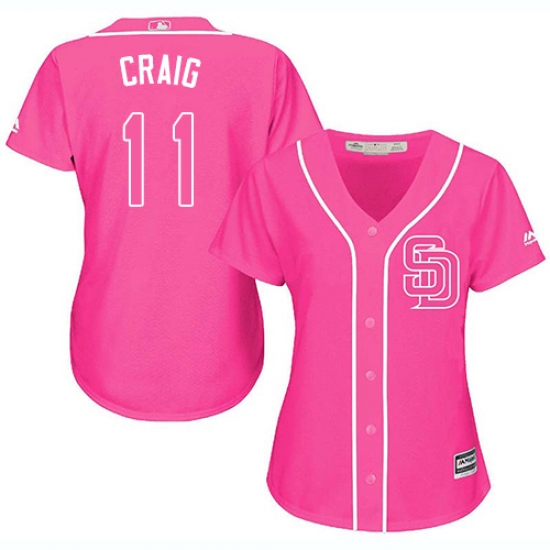 Women's Majestic San Diego Padres 11 Allen Craig Authentic Pink Fashion Cool Base MLB Jersey