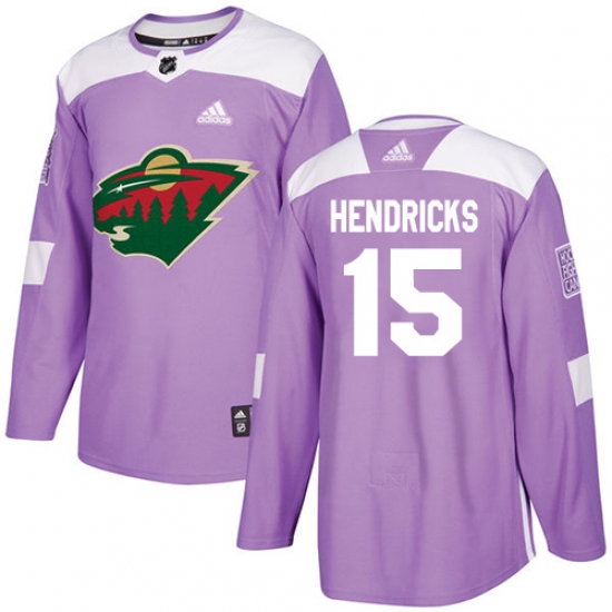 Men's Adidas Minnesota Wild 15 Matt Hendricks Authentic Purple Fights Cancer Practice NHL Jersey