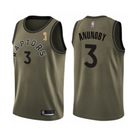 Men's Toronto Raptors 3 OG Anunoby Swingman Green Salute to Service 2019 Basketball Finals Champions Jersey